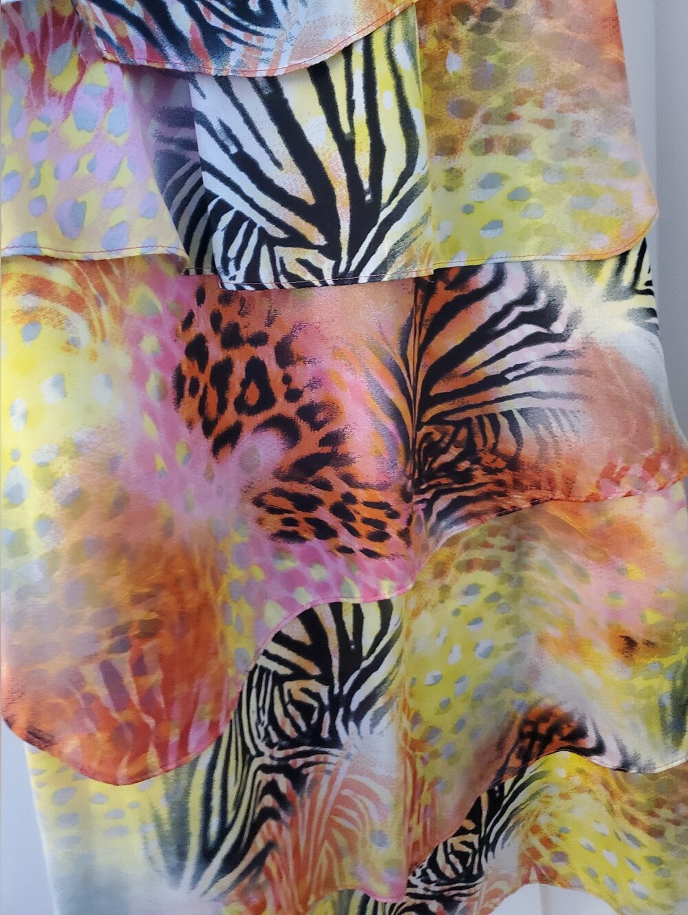 Simon Chang- Tiered Tropical Zebra Print Party Midi Dress Sz.10-12 PTP 23 - Picture 9 of 9